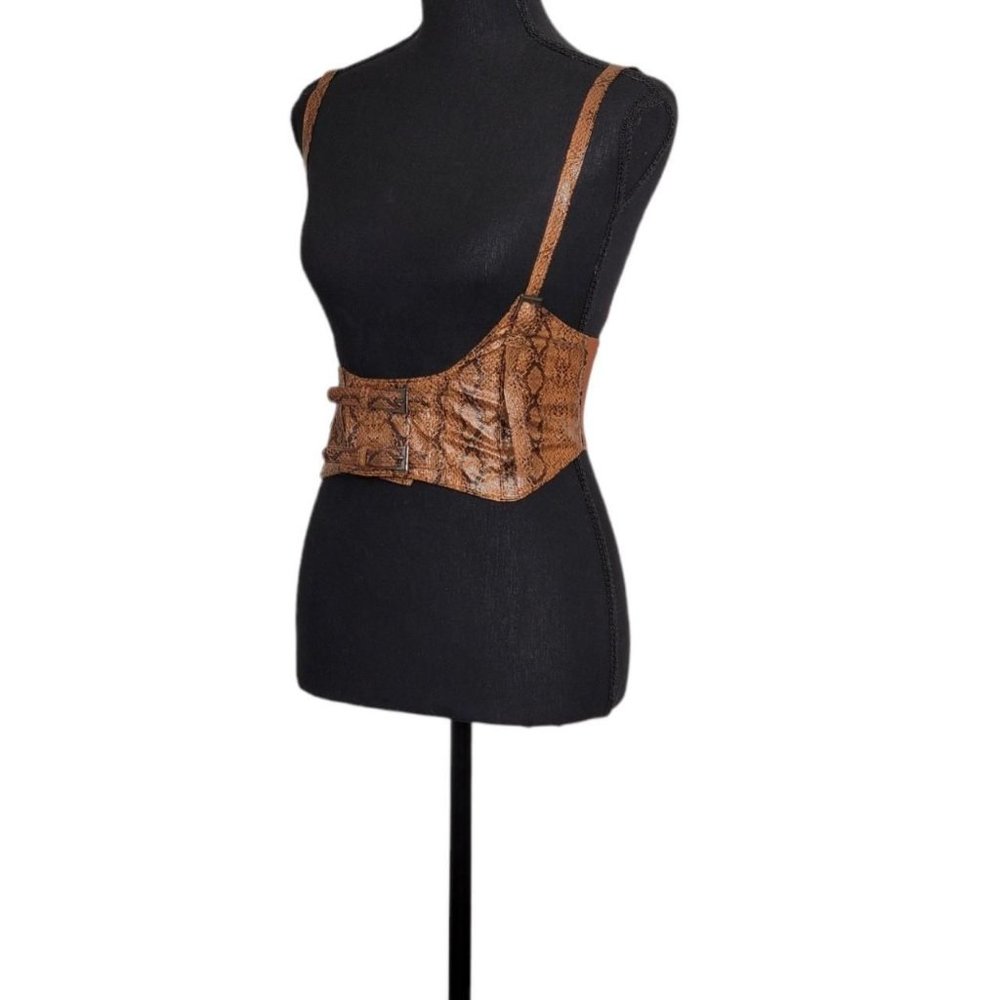 Women Palomino Snakeskin Print Leather Suspender Harness Belt Brown